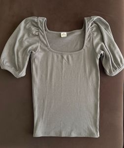 Puff Sleeve Ribbed Square Neck Top
