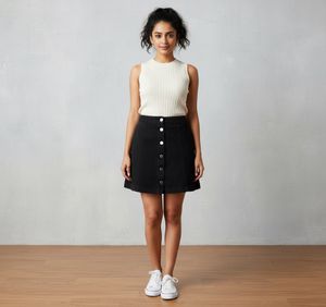 H&M Classic Black A-Line Button-Front Denim Skirt