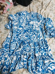 Blue &amp; White Dress with ORANGE TOP FREE