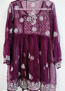 Chikankari Angrakha Purple Kurta