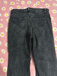 Stylish Washed Black Wide Leg Jeans