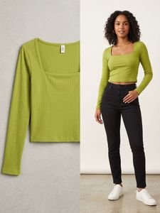 Lime Green Square Neck Crop Top