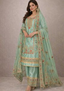 Exquisite Teal Kurta Set with Dupatta