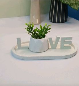 LOVE Decorative Showpiece with live cactus plant (