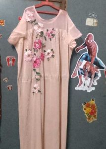 Pink Embroidered Maxi Dress with Floral Appliques