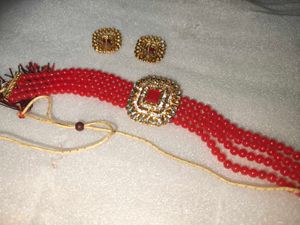 Red Beaded Necklace &amp; Earring Set
