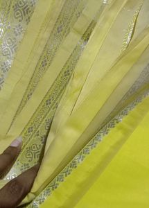 Lemon Yellow Mysore Silk Saree With Silver Jaree