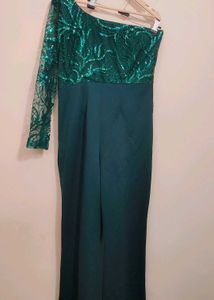 Elegant Green Sequined Jumpsuit For 36 Bust