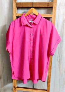 Vibrant Pink Short Sleeve Button-Up Shirt size-46