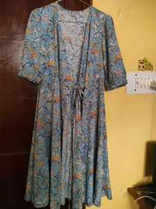 Blue Floral Print knot tie dress