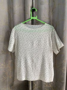 Chic White Polka Dot Pleated Top