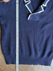 Navy Blue Collared Knit Top Free Size