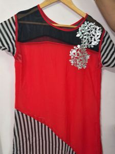 Red &amp; Black Striped Kurta