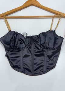 Black Corset Top with Gold Chain Straps