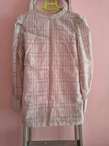 Sheer Checkered Puff Sleeve Top