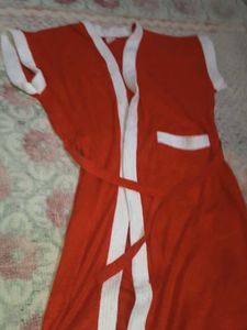 Red  bathroom gown with women