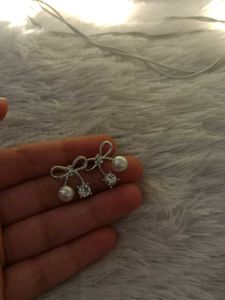 Cute Bow Pearl &amp; Crystal Earrings