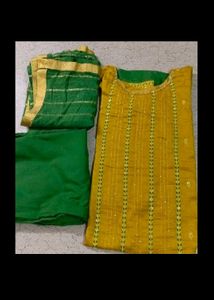 Elegant Yellow &amp; Green Kurta Set with Dupatta