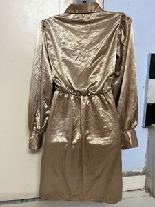 Versia Branded Silk Golden Shirt Dress
