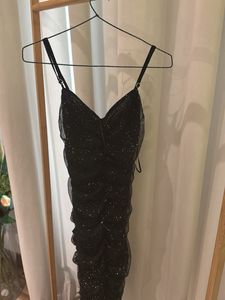 Sparkly Black Ruched Mini Dress Xs
