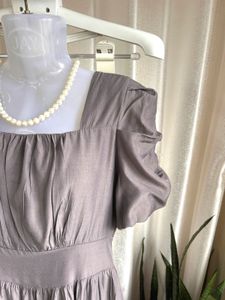 Imported  Puff Sleeve Midi Dress