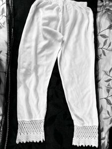 White Lace Trimmed Cotton Leggings