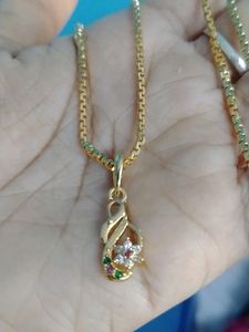 Cz stone Dollar With Gold Plated Short Chain