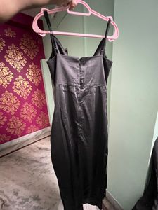 Magre Black Cowl Neck Ruched Midi Dress