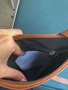 Tan Leather Crossbody Multizip Bag