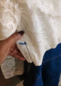 White Lace &amp; Denim Dress
