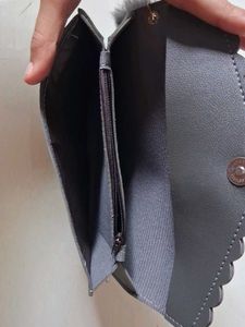 Stylish Grey Wallet with Pom Po