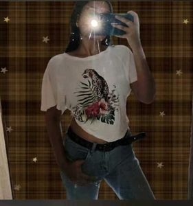 White T-Shirt with Leopard & Floral Print