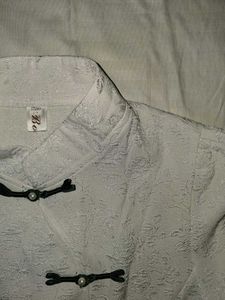 White Brocade Mandarin Collar Kurta
