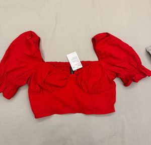 Red Puff Sleeve Crop Top