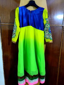 Bright Green &amp; Blue Anarkali Dress