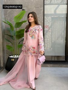 Pink Embroidered Farshi Salwar Suit Set