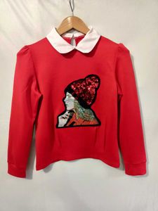 Chic Red Top with Sequin Embellishment
