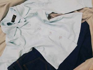 Light Blue Button-Up Collared Top
