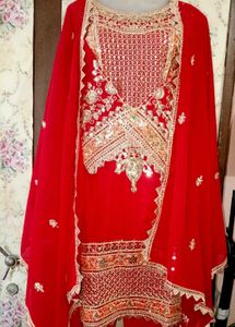 Red Embroidered Kurta Set with Dupatta