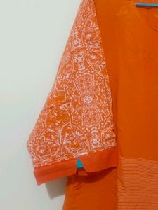 Orange front embroidered and back Printed Kurti