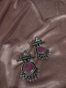 Oxidized Jhumka Earrings with Purple Stone