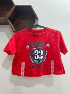 Red Print Cropped Top