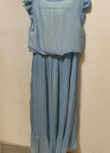 Light Blue &amp; Yellow Pleated Midi Dress