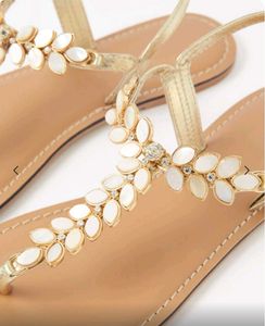 Embellished Gold Flat Sandals