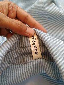High Low Branded Top/ White Blue Top