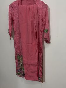 pure crepe Elegant Pink Kurta Set with Dupatta
