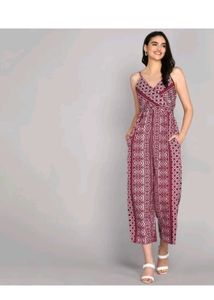 Maroon Geometric Print Jumpsuit