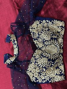 Elegant Maroon &amp; Navy Embroidered Saree