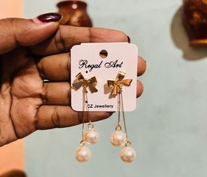 Bow Pearl Drop Earrings
