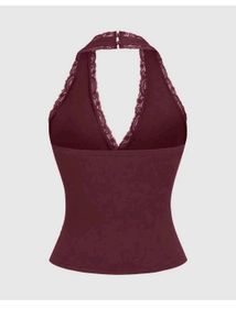 Burgundy Lace Trim Halter Top